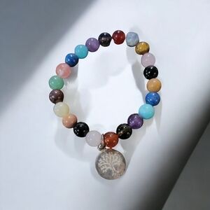 Rainbow Bead Tree of Life Bracelet